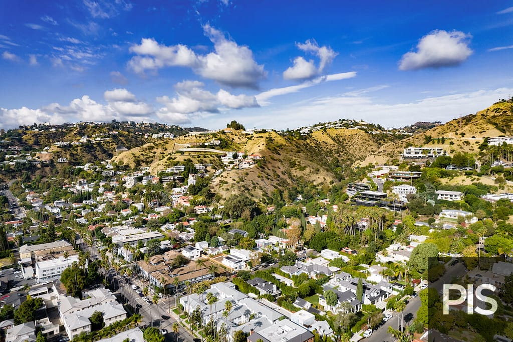 drone image of Laurel Canyon Beverly Hills